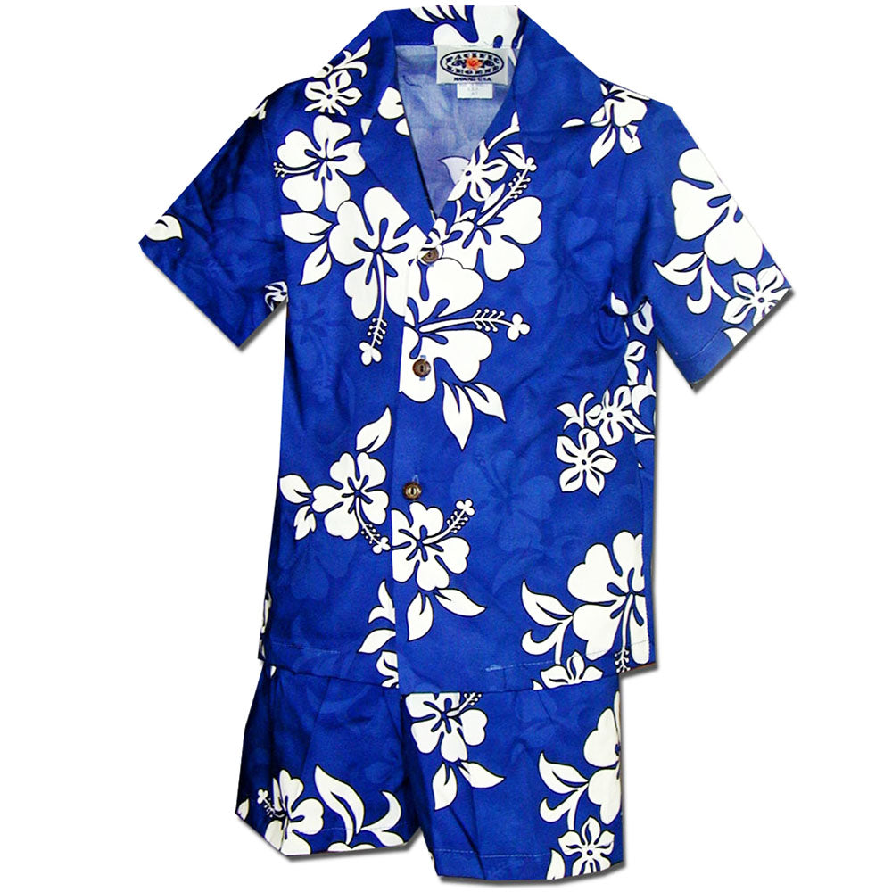 White Flower Blue Boy's Cabana Set