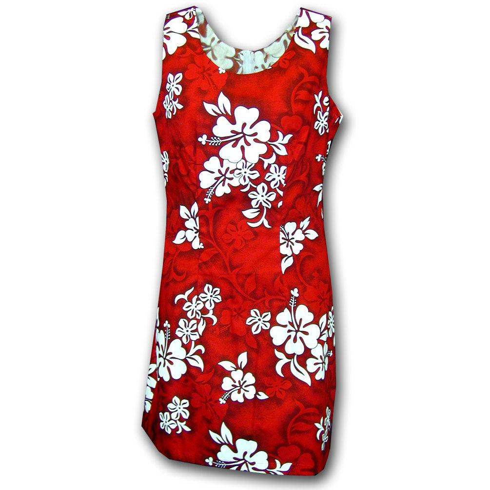 Pacific Legend - White Flower Red Short Tank Dress - Women's Hawaiian Dress
