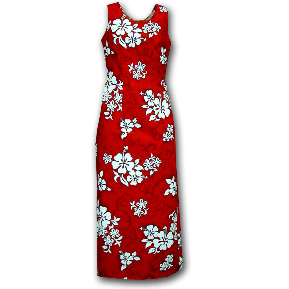 White Flower Red Long Tank Dress
