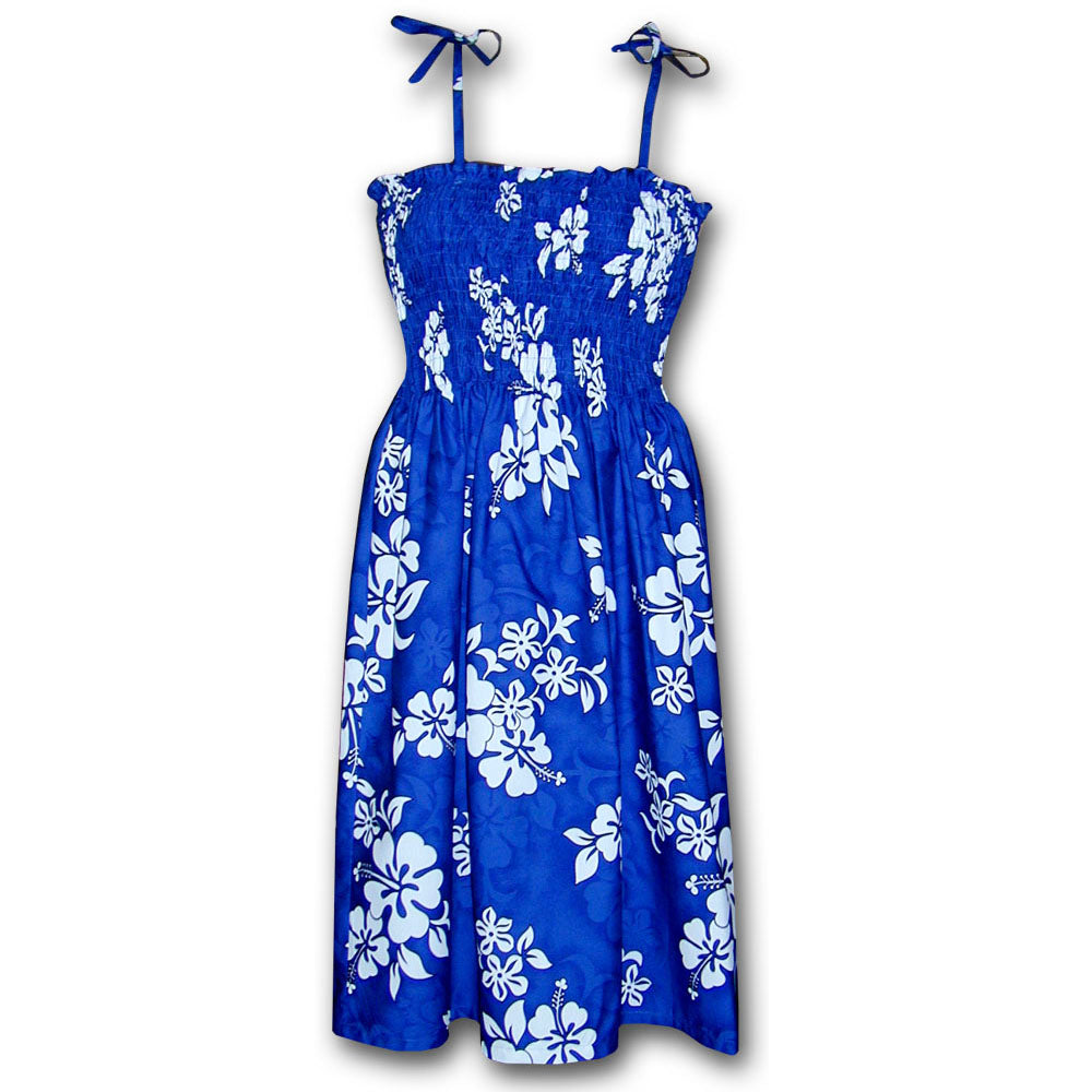 White Flower Blue Spaghetti Tube Dress
