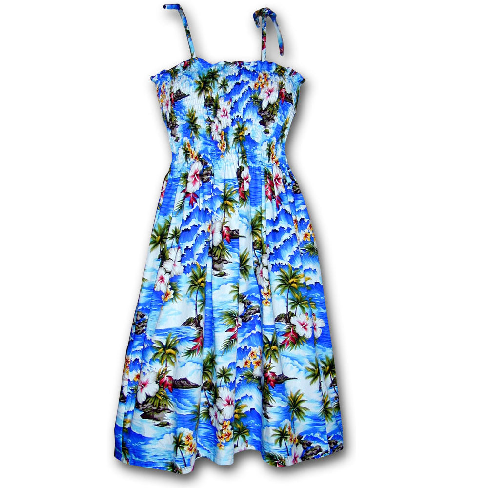 Pacific Legend - Diamond Head Beach Blue Spaghetti Tube Dress - Women's Hawaiian Dress - One Size Pacific Legend - Diamond Head Beach Blue Spaghetti Tube Dress - Women's Hawaiian Dress - One Size