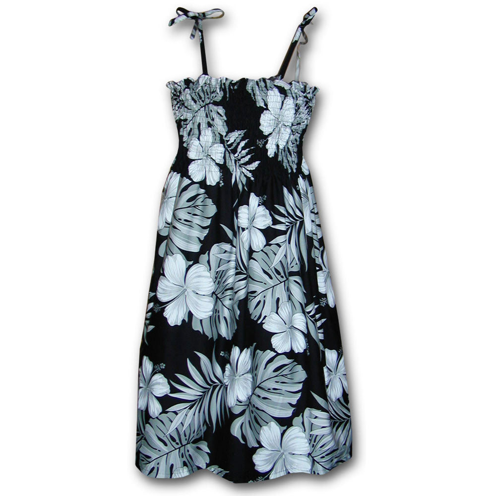 black hawaiian dress Pacific Legend - Big Hibiscus Black Spaghetti Tube Dress - Women's Hawaiian Dress