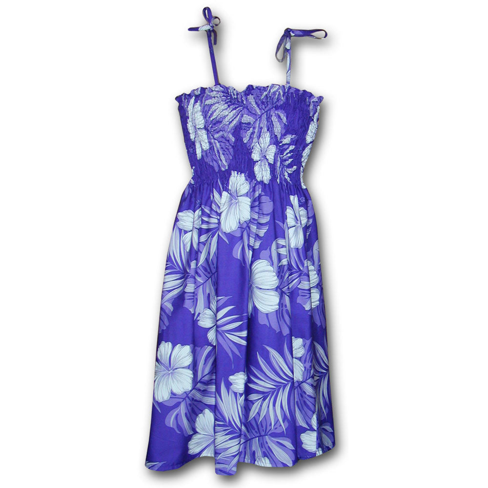 purple hawaiian dress Pacific Legend - Big Hibiscus Purple Spaghetti Tube Dress - Women's Hawaiian Dress