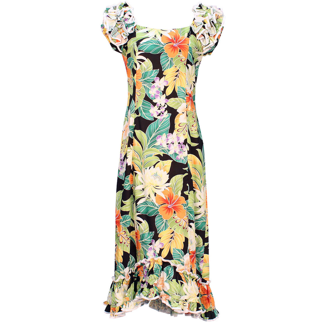 Vivacious Vibe Black Ruffle Shoulder Muumuu