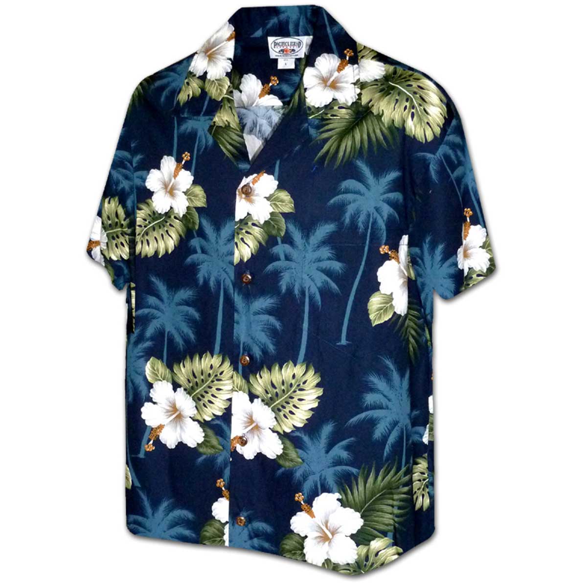 KY'S Wahiawa Tropical Navy Blue Cotton Men's Slim Fit Hawaiian Shirt , M