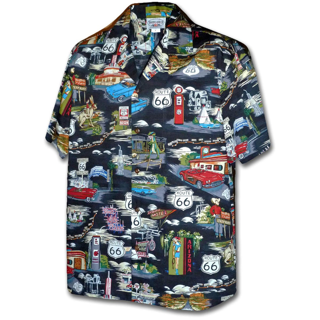 Route 66 Americana Black Hawaiian Shirt