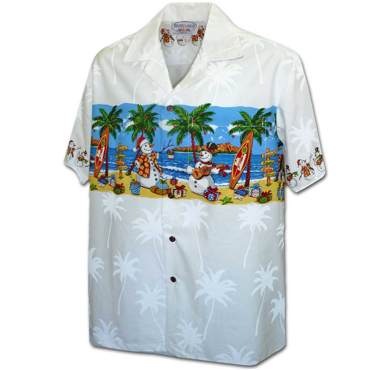 Pacific Legend White Hibiscus Blue Cotton Women's Fitted Hawaiian Shirt