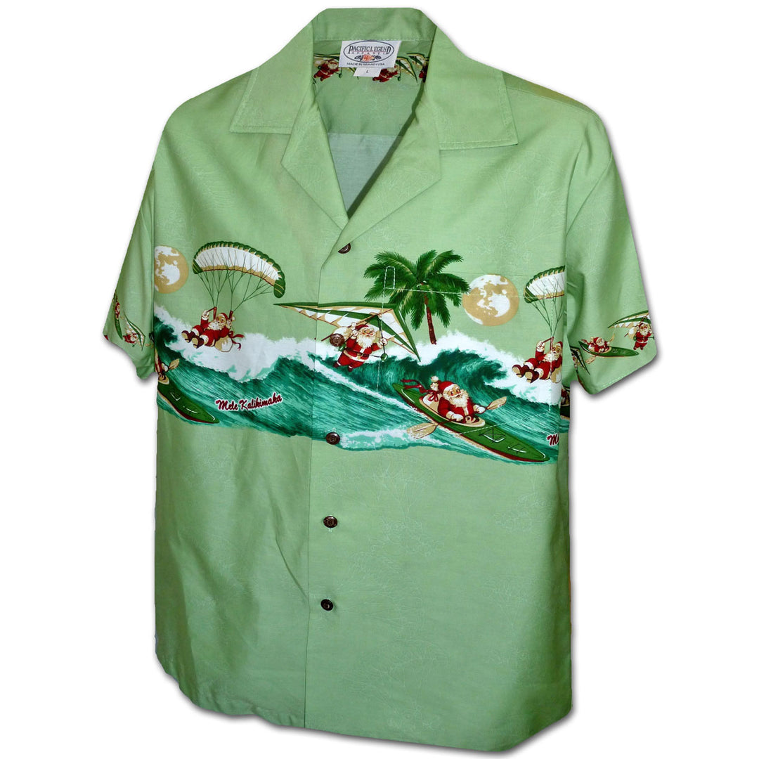 Santa Goes Hang Gliding Sage Hawaiian Shirt