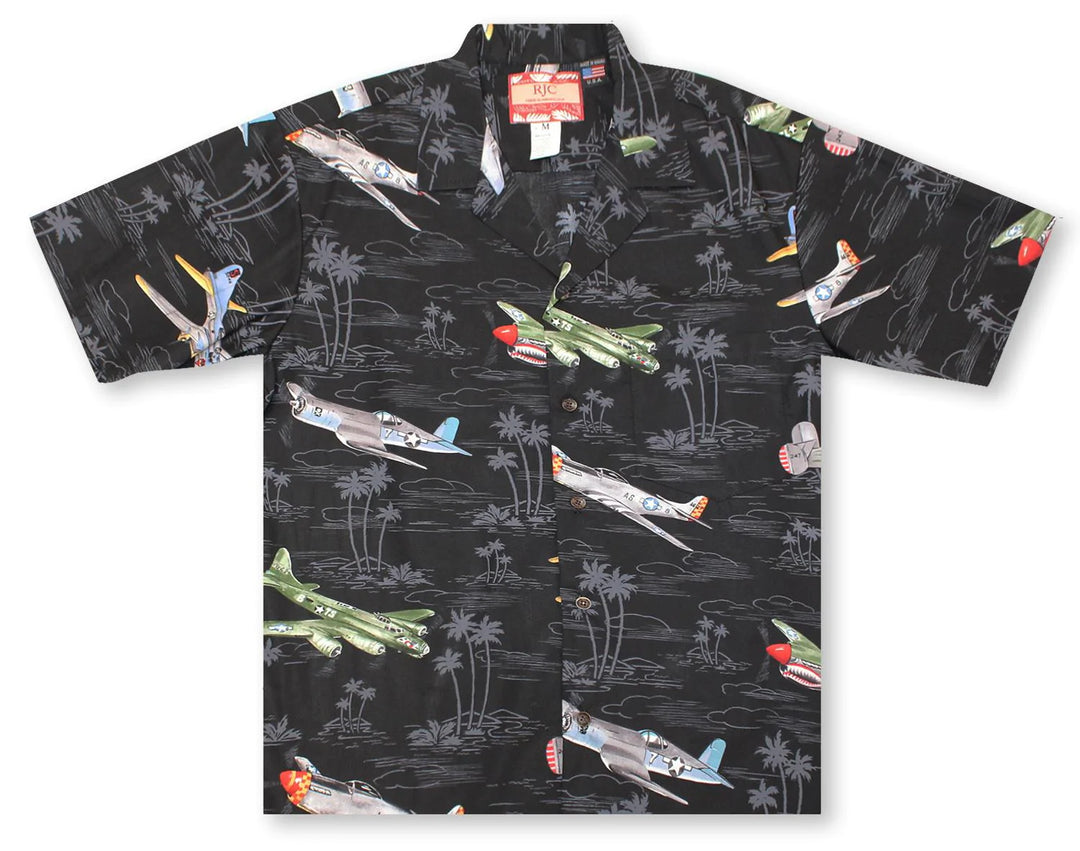 Flight Over Paradise Black Hawaiian Shirt