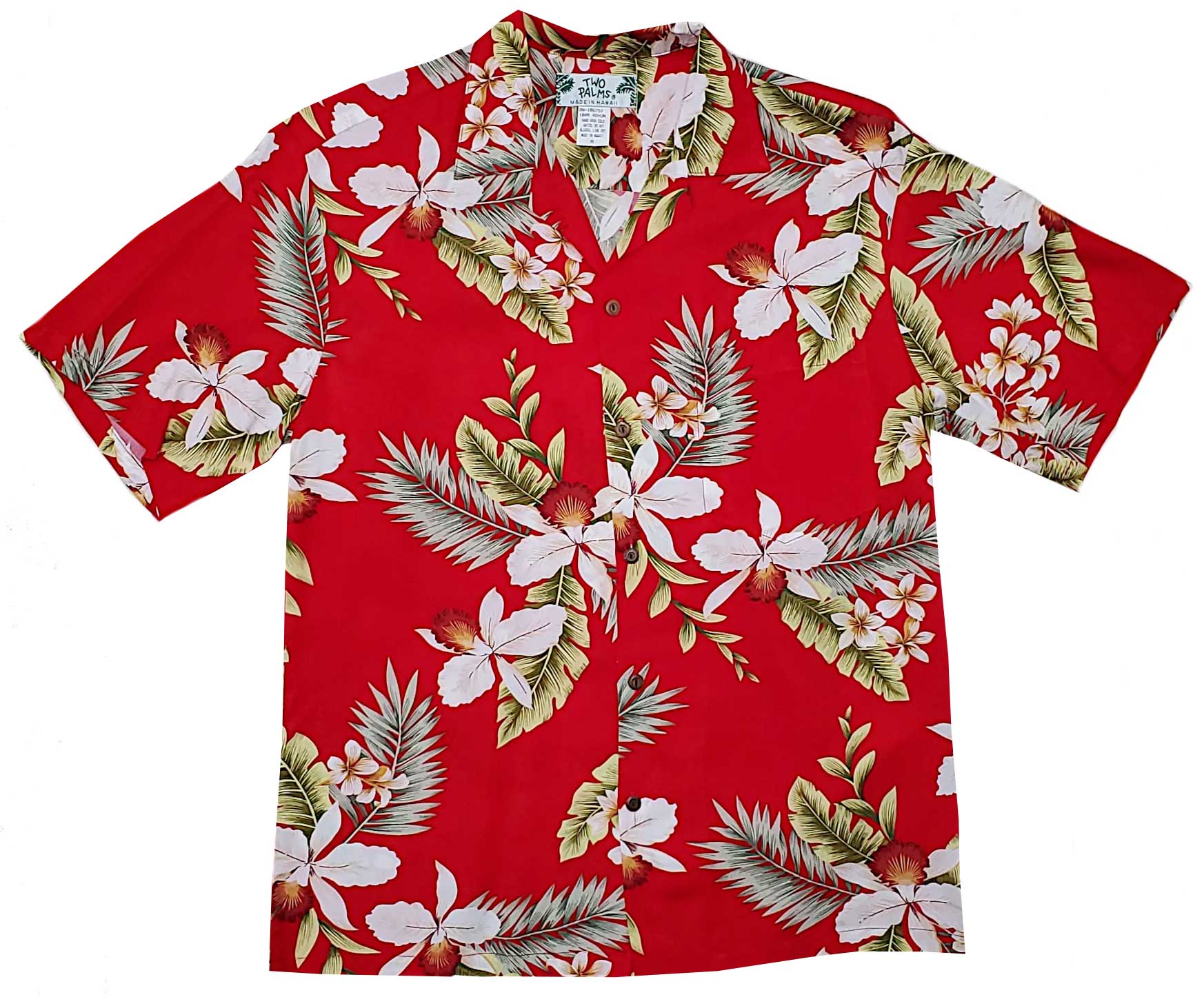 Two Palms Hawaiian Orchid Red Rayon Men's Hawaiian Shirt