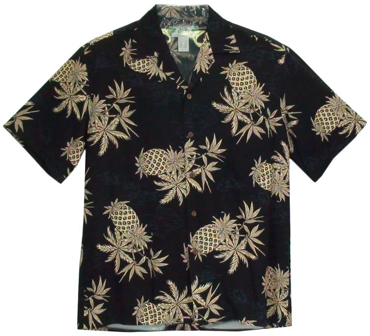 Two Palms Golden Pineapple Navy Rayon Men's Hawaiian Shirt , M