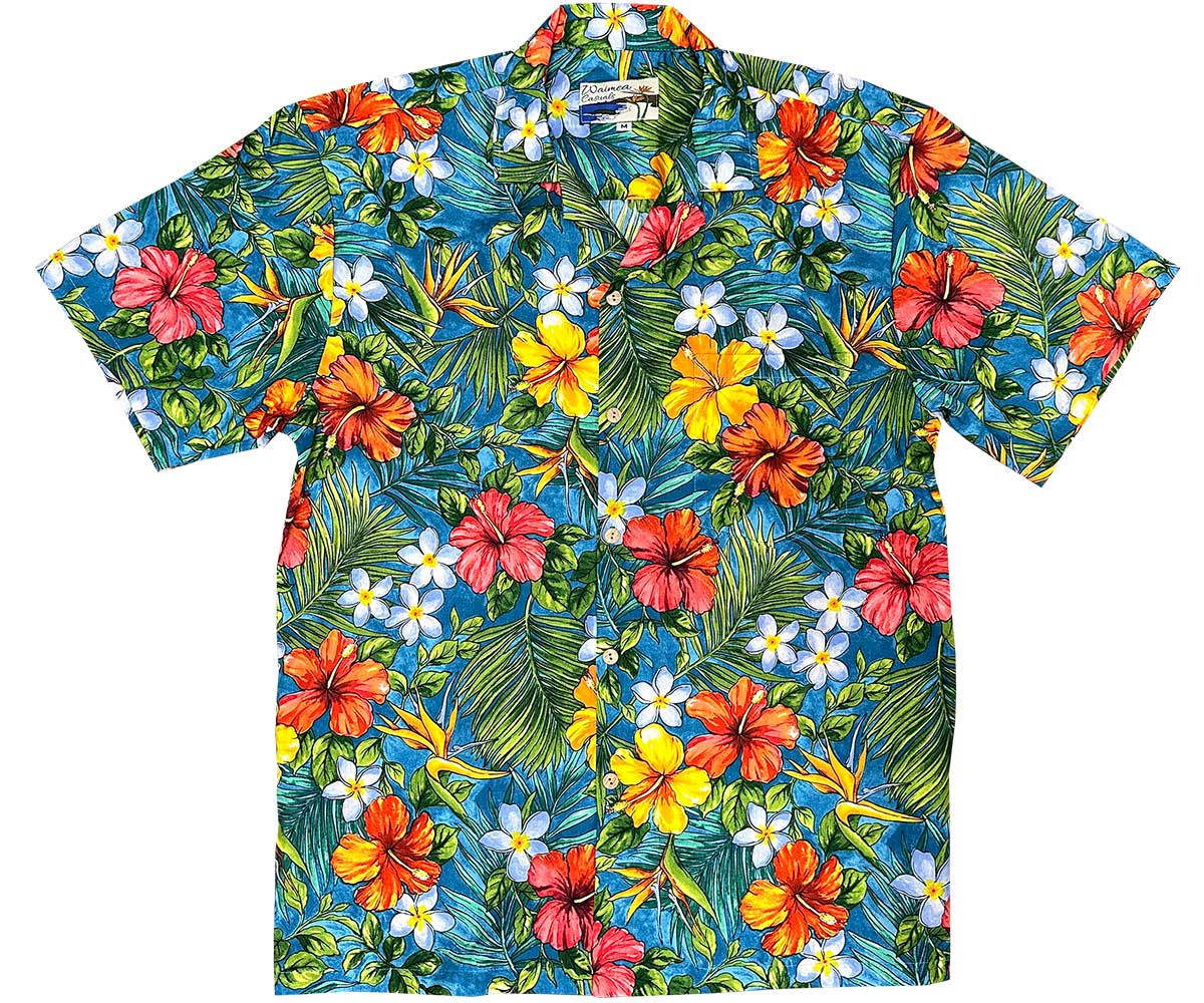 Tropical Garden Teal Hawaiian Shirt