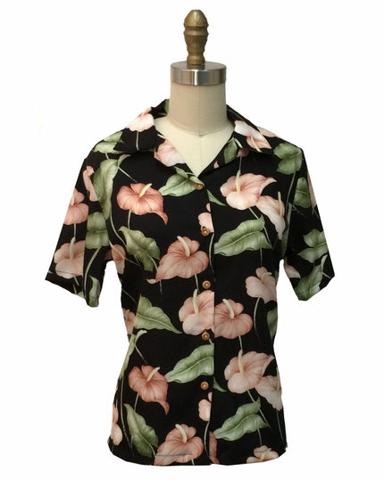 Women's Anthurium Anthem Black Camp Shirt