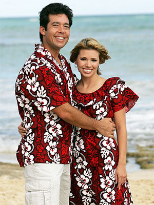 White Hibiscus Panel Hawaiian Shirts And Dresses