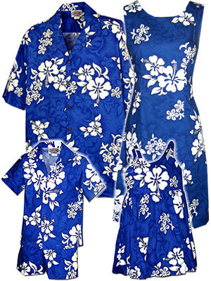 White Flower mathching Hawaiian shirts and dresses for the family