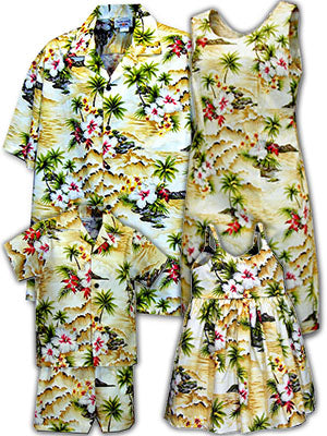 Diamond Head Beach matching Hawaiian shirts and dresses for the family