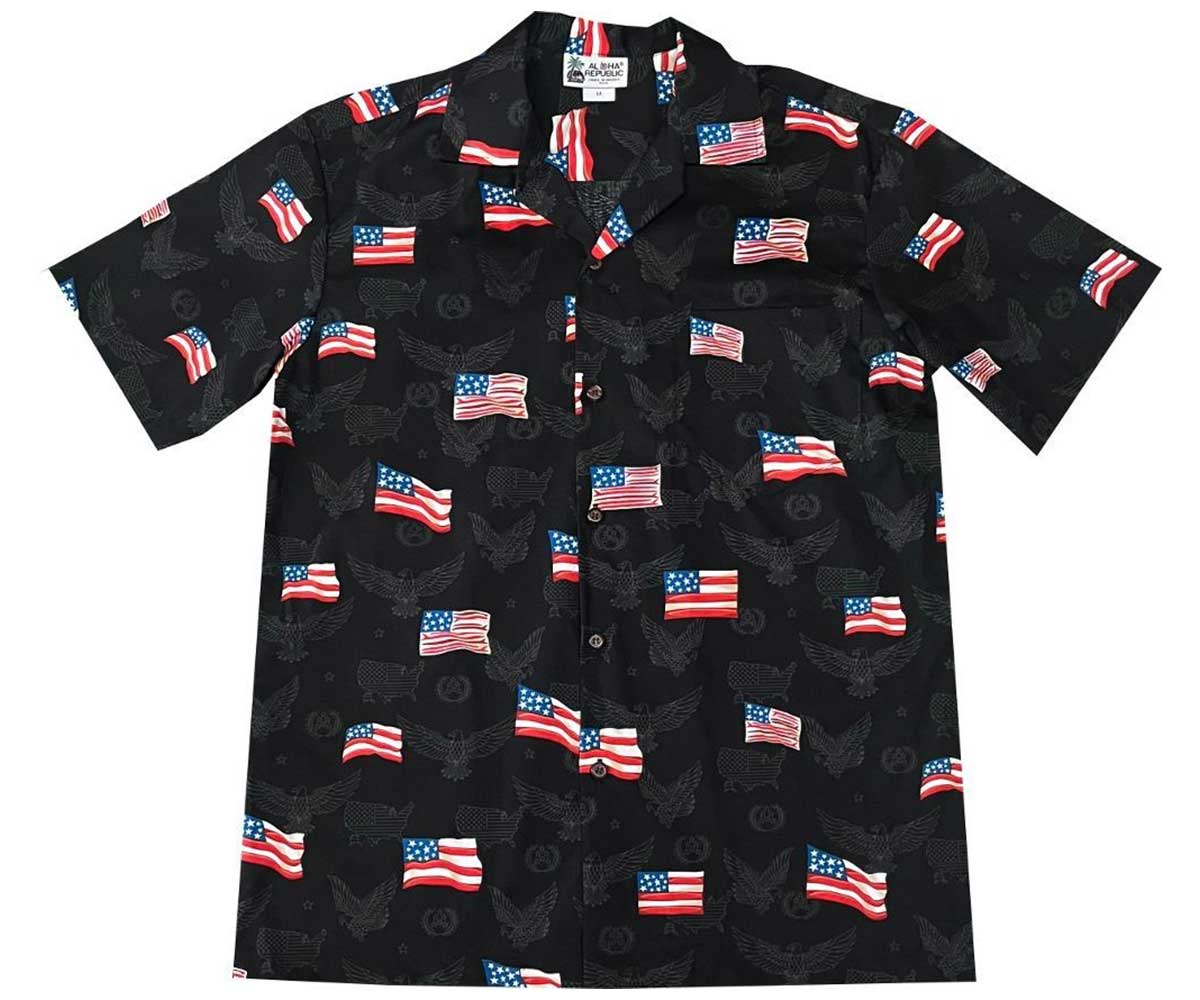 USA Patriotics Black Hawaiian Shirt