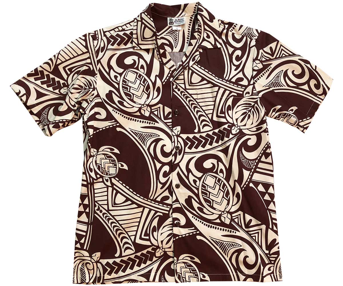 Turtle Tatoo Brown Hawaiian Shirt