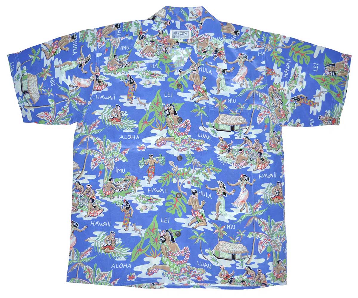 Retro Hula Hut Blue Hawaiian Shirt