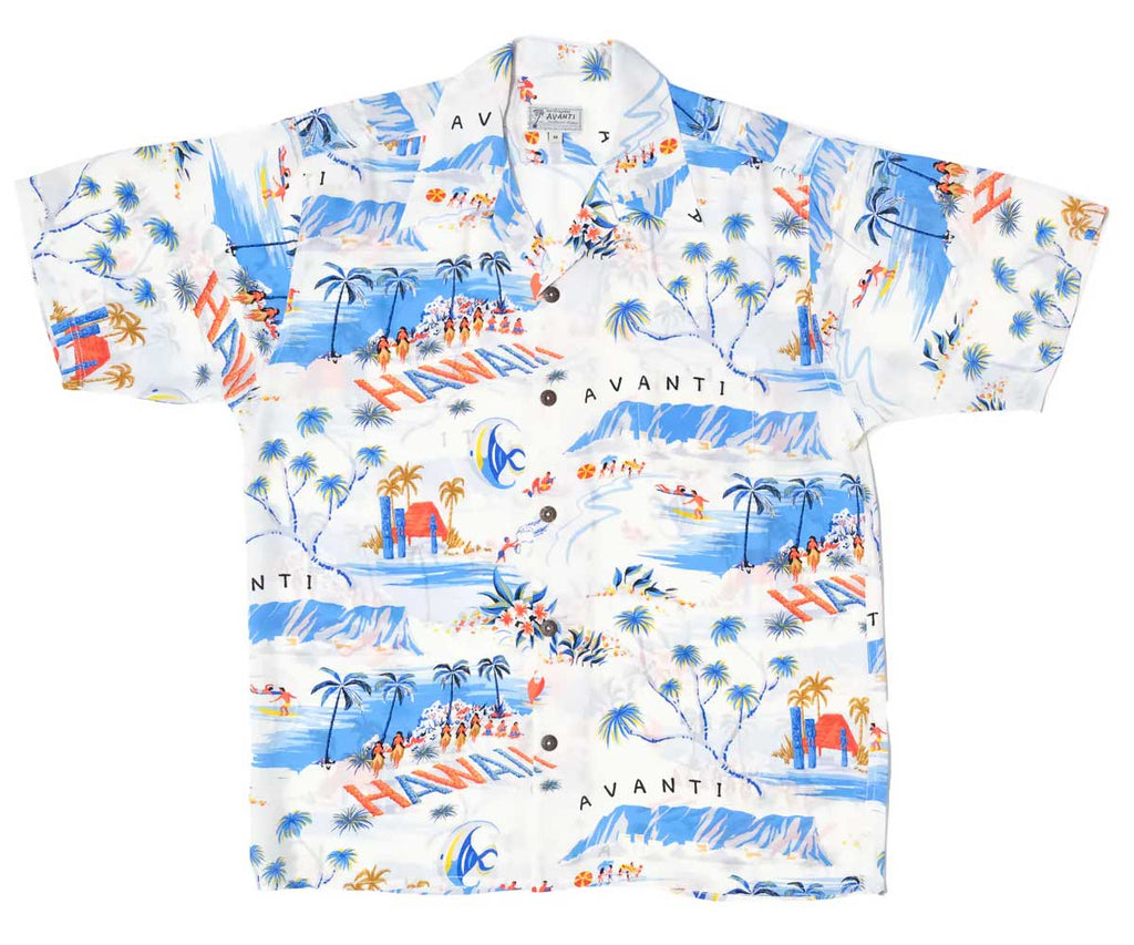 HAWAII AVANTI チャイナアロハ　ヴィンテージ Mookie Sato x Avanti Aloha Hawaii White Retro Hawaiian Shirt
