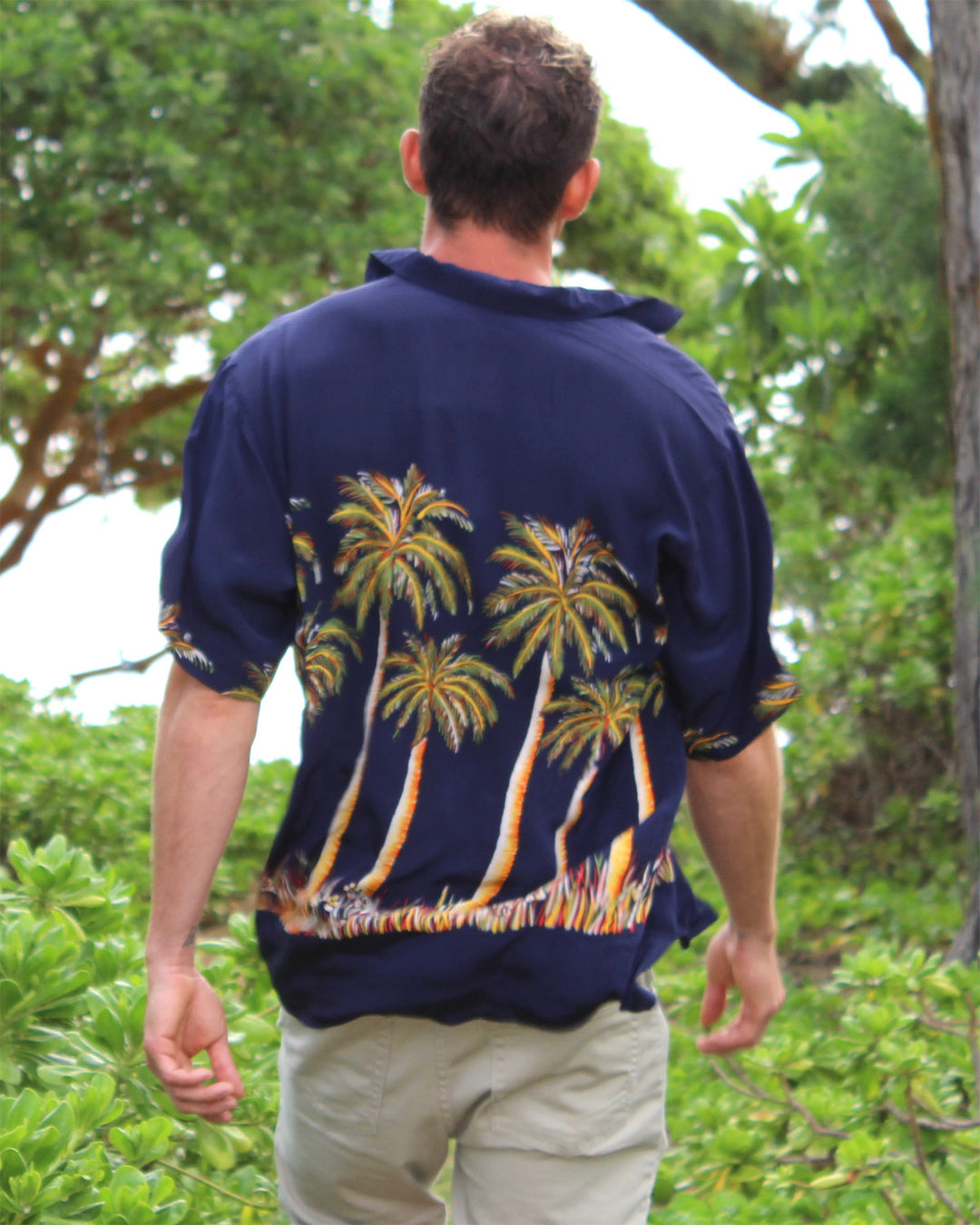 Palms Navy Retro Hawaiian Shirt