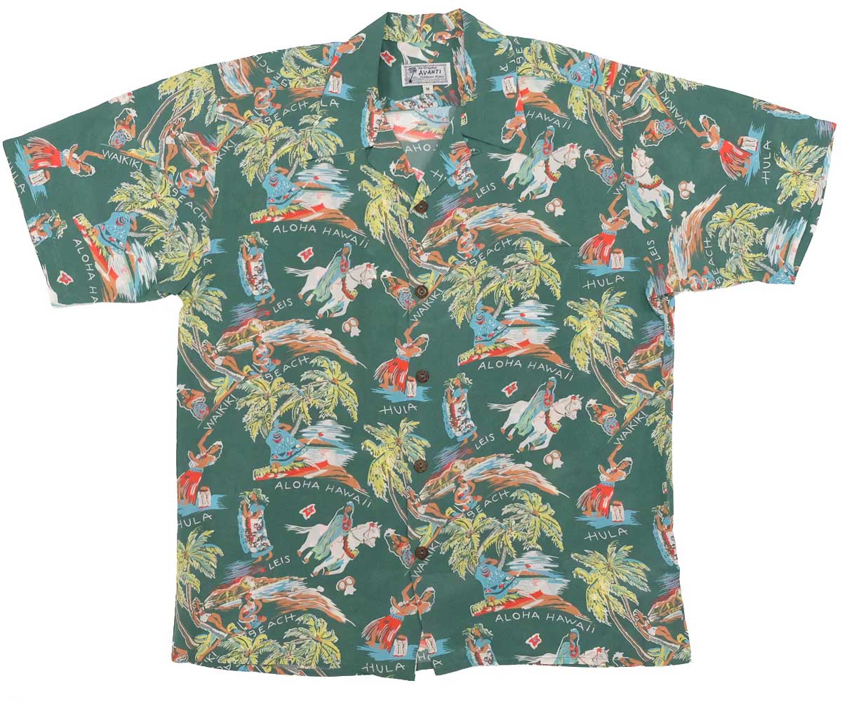 Pau Riders Green Retro Hawaiian Shirt