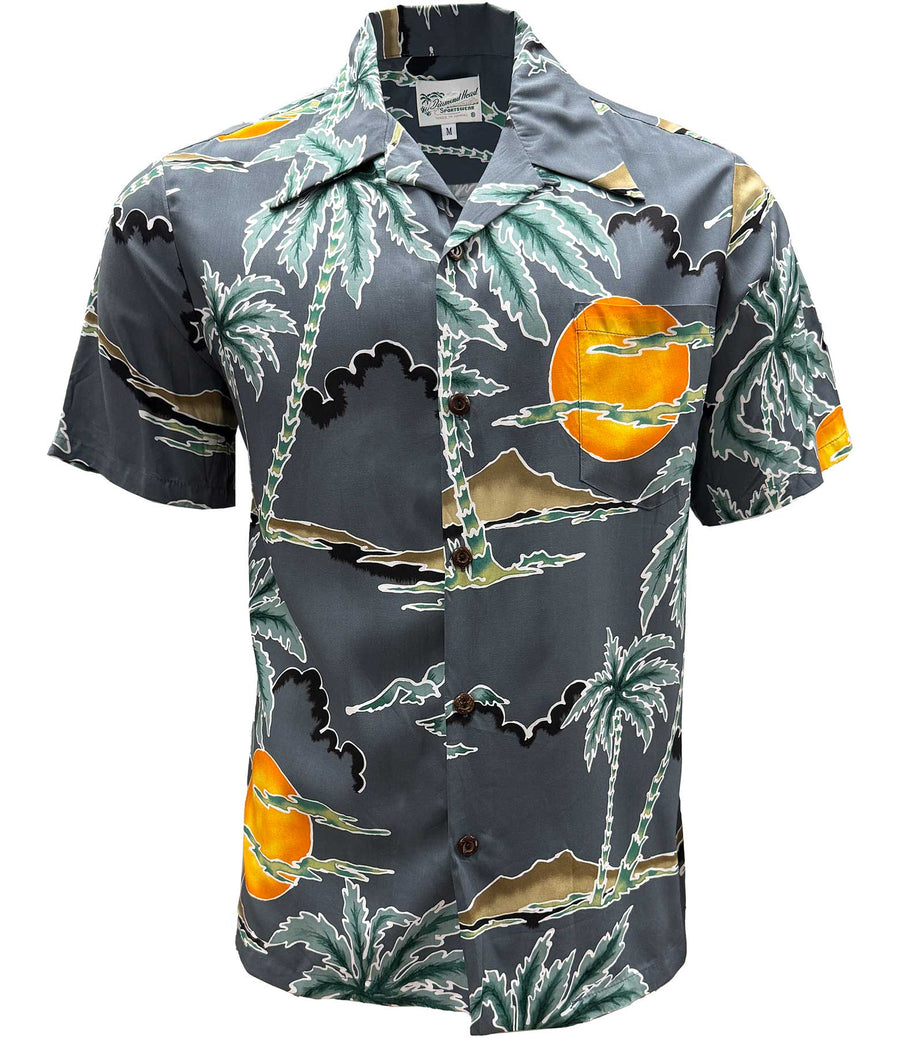 Polynesian Block Print Retro Vintage Style Hawaiian Shirt -Marlin Black