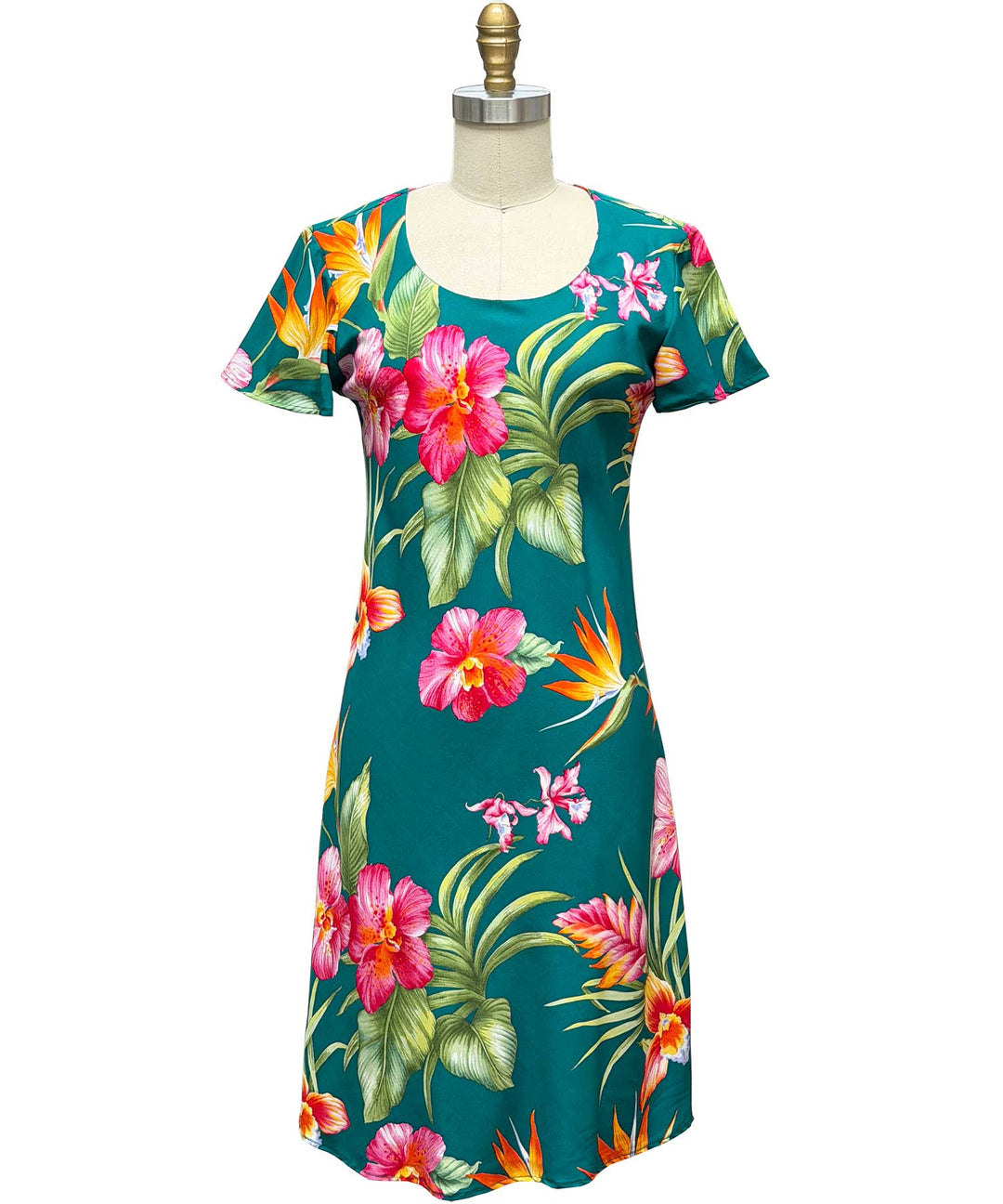 Blooms in Paradise A-Line Dress with Cap Sleeves - Cyan