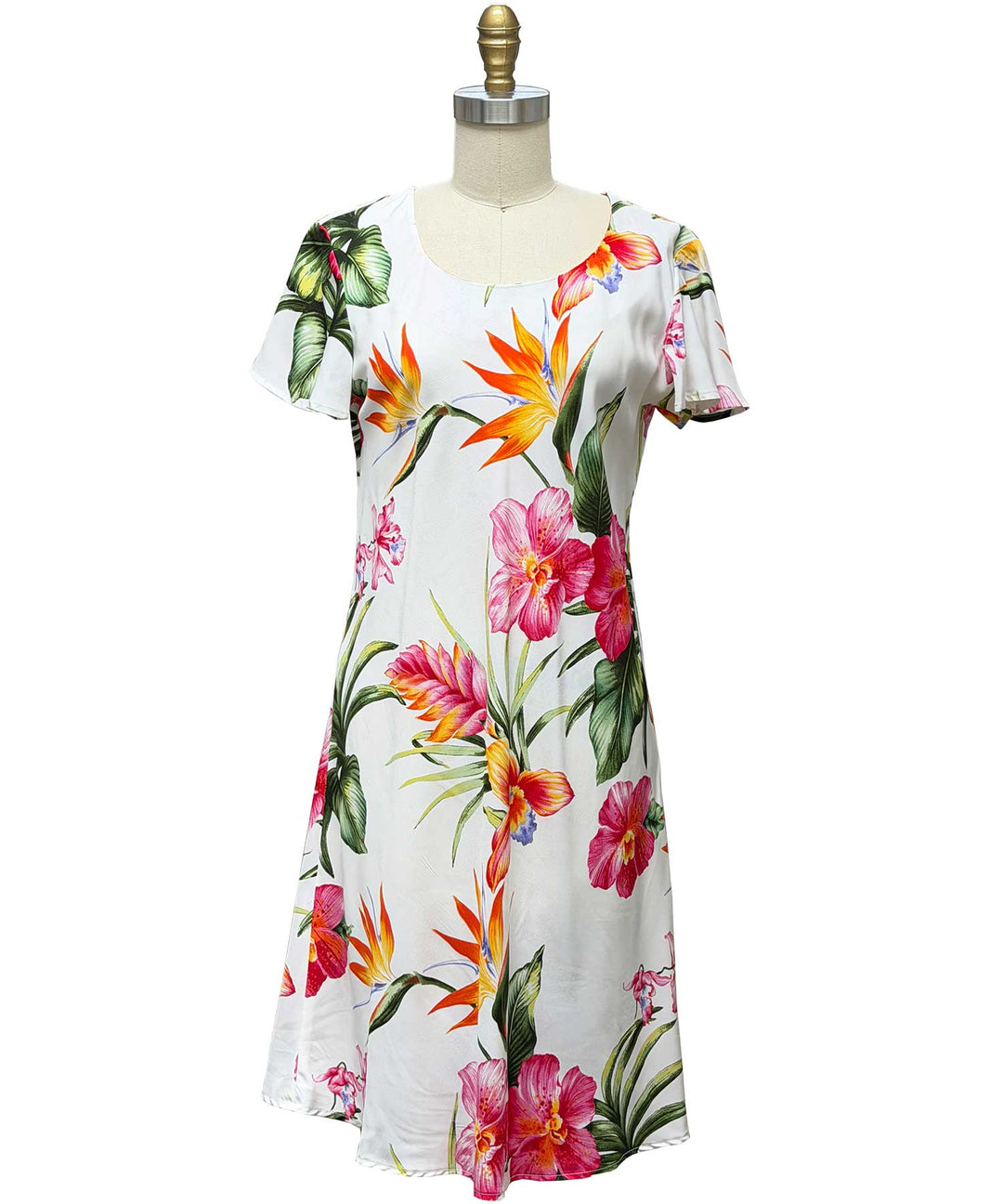 Blooms in Paradise A-Line Dress with Cap Sleeves - White
