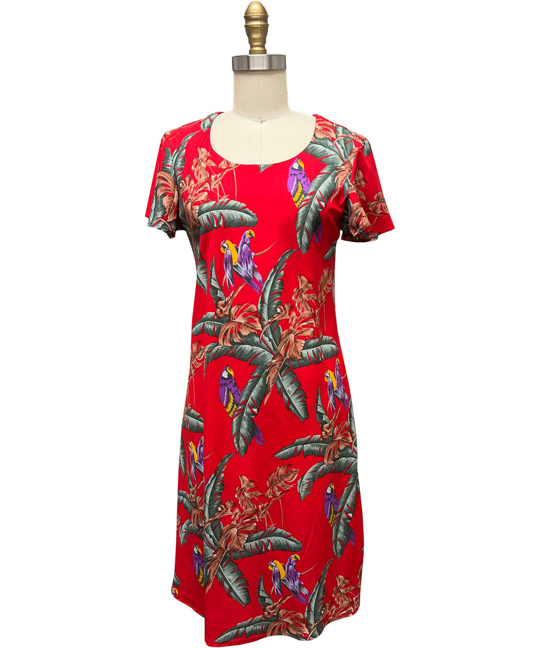 Jungle Bird A-Line Dress with Cap Sleeves - Red