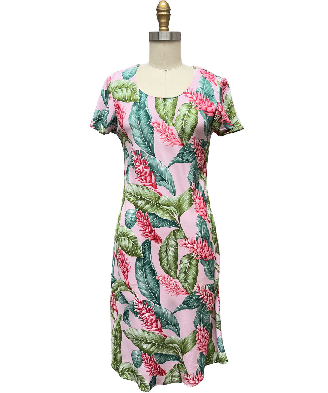 Red Ginger A-Line Dress with Cap Sleeves - Pink