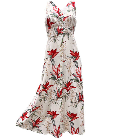 Heliconia Paradise Cream Button Front Tank Dress