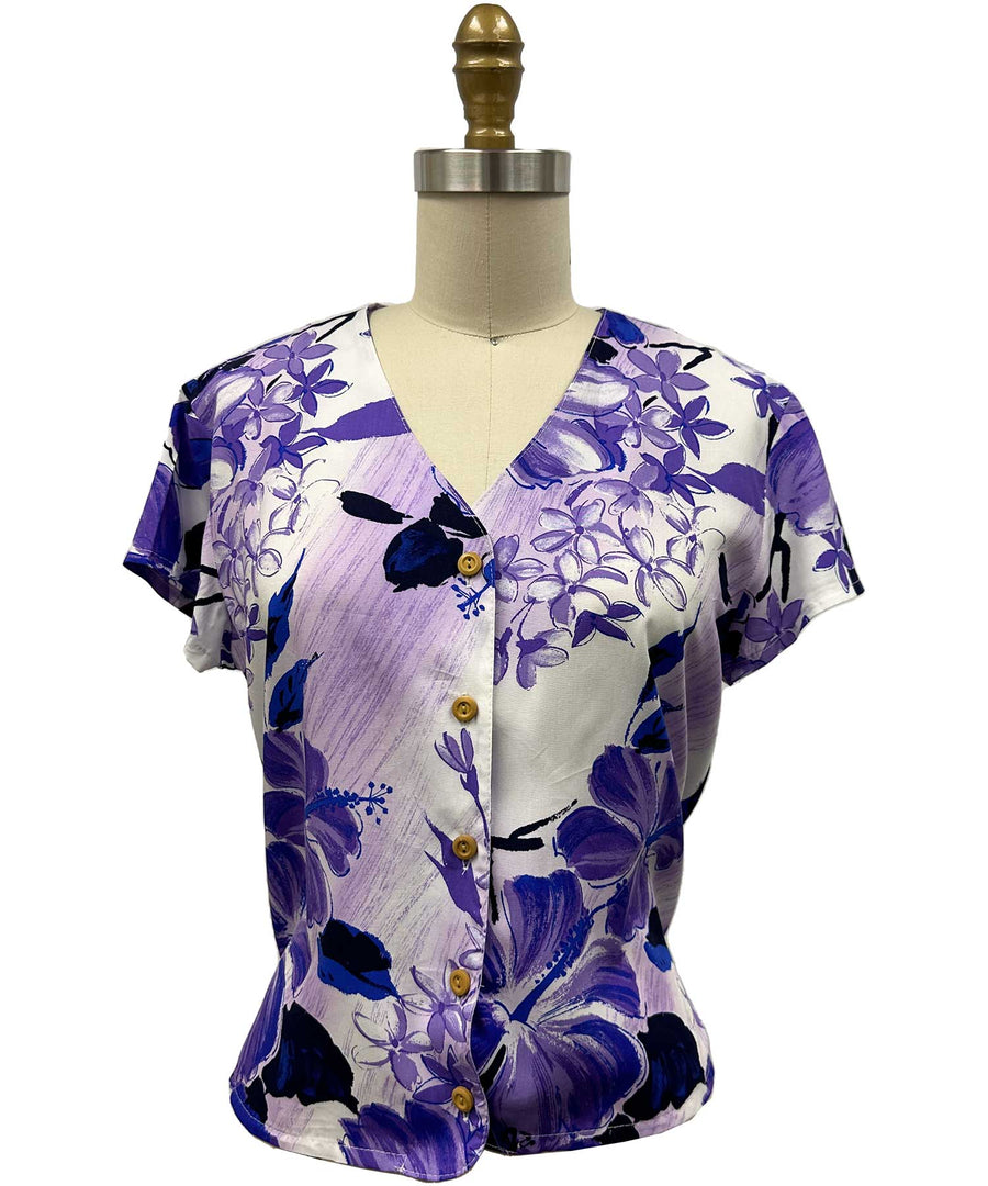 Ms Monstera Purple Fitted Women's Hawaiian Shirt main image 1