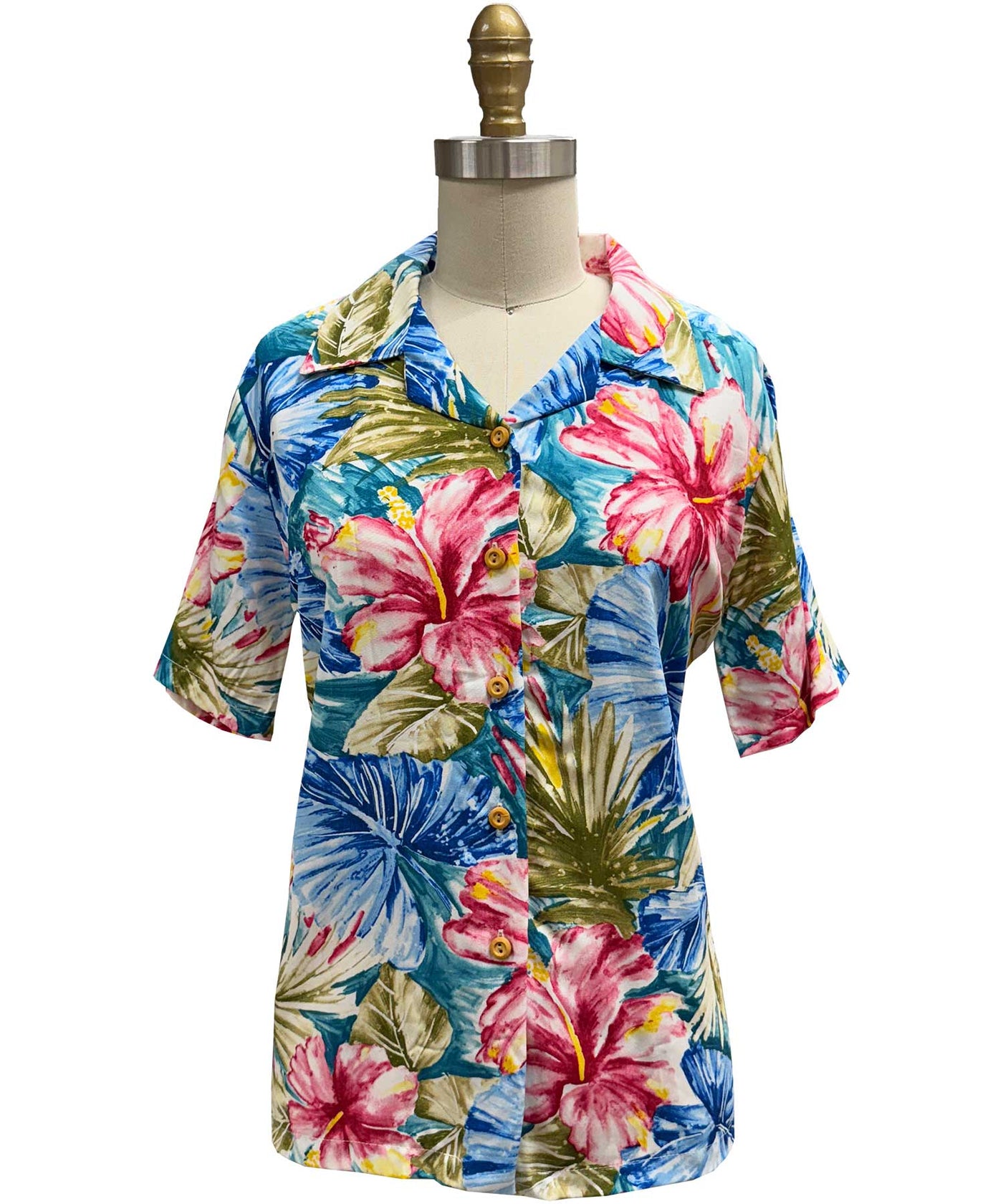 Women's Painted Hibiscus Jade Camp Shirt