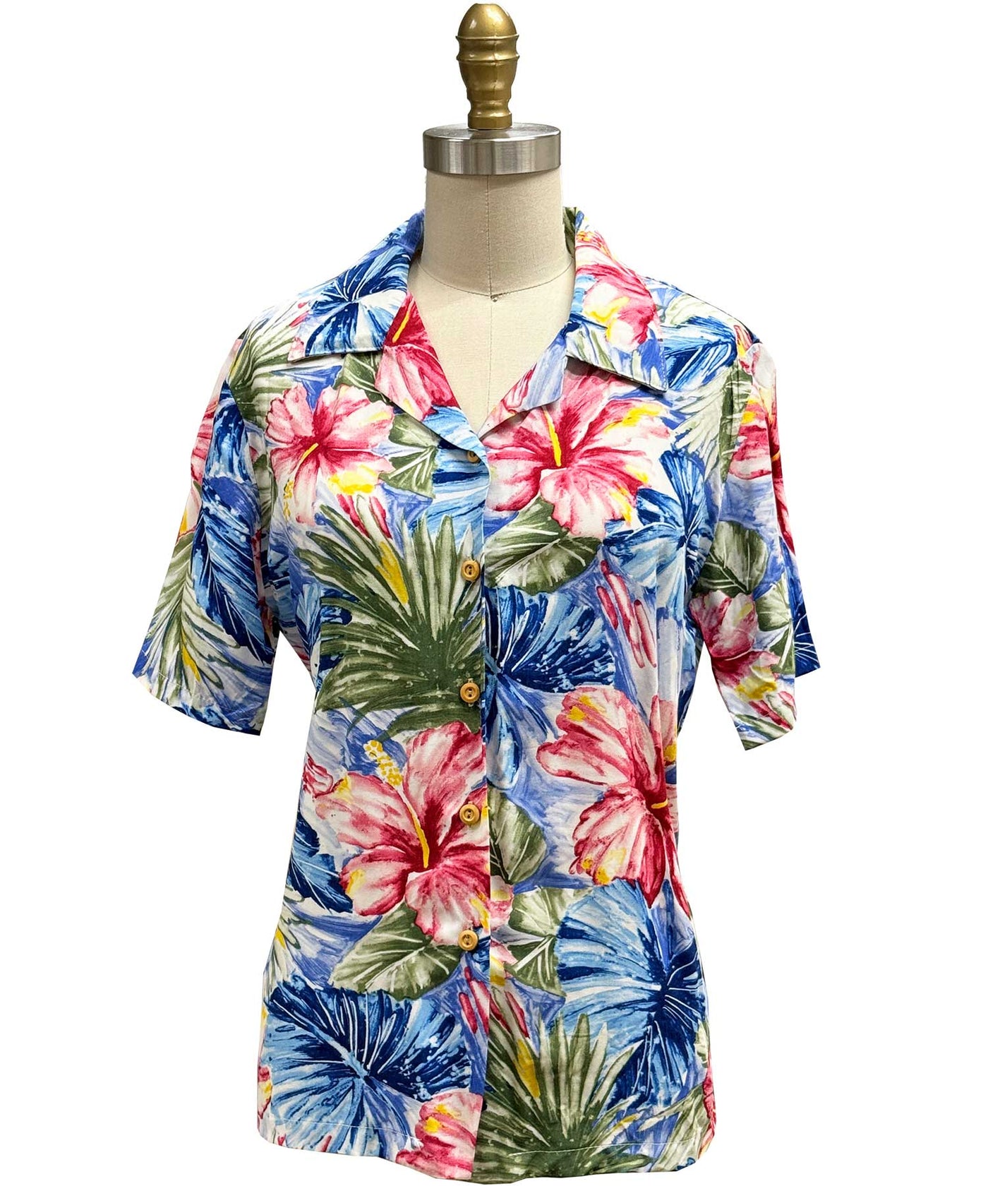 Women's Painted Hibiscus Blue Camp Shirt