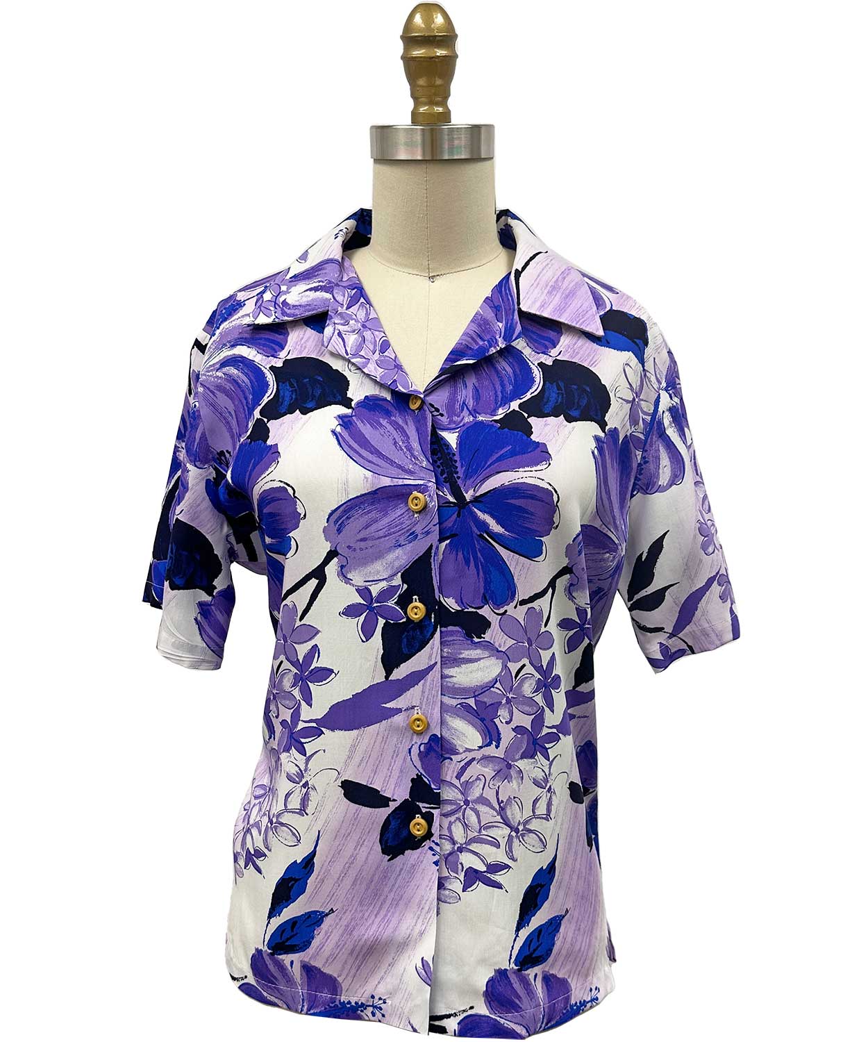 Women's Watercolor Hibiscus Purple Camp Shirt