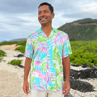 Trending Men's Shirts - Cabana Palms Aqua by Paradise Found