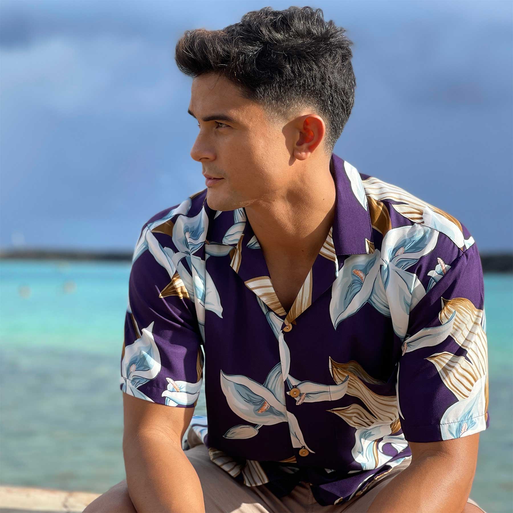 Paradise Found Calla Lily Purple Hawaiian Shirt (Magnum PI