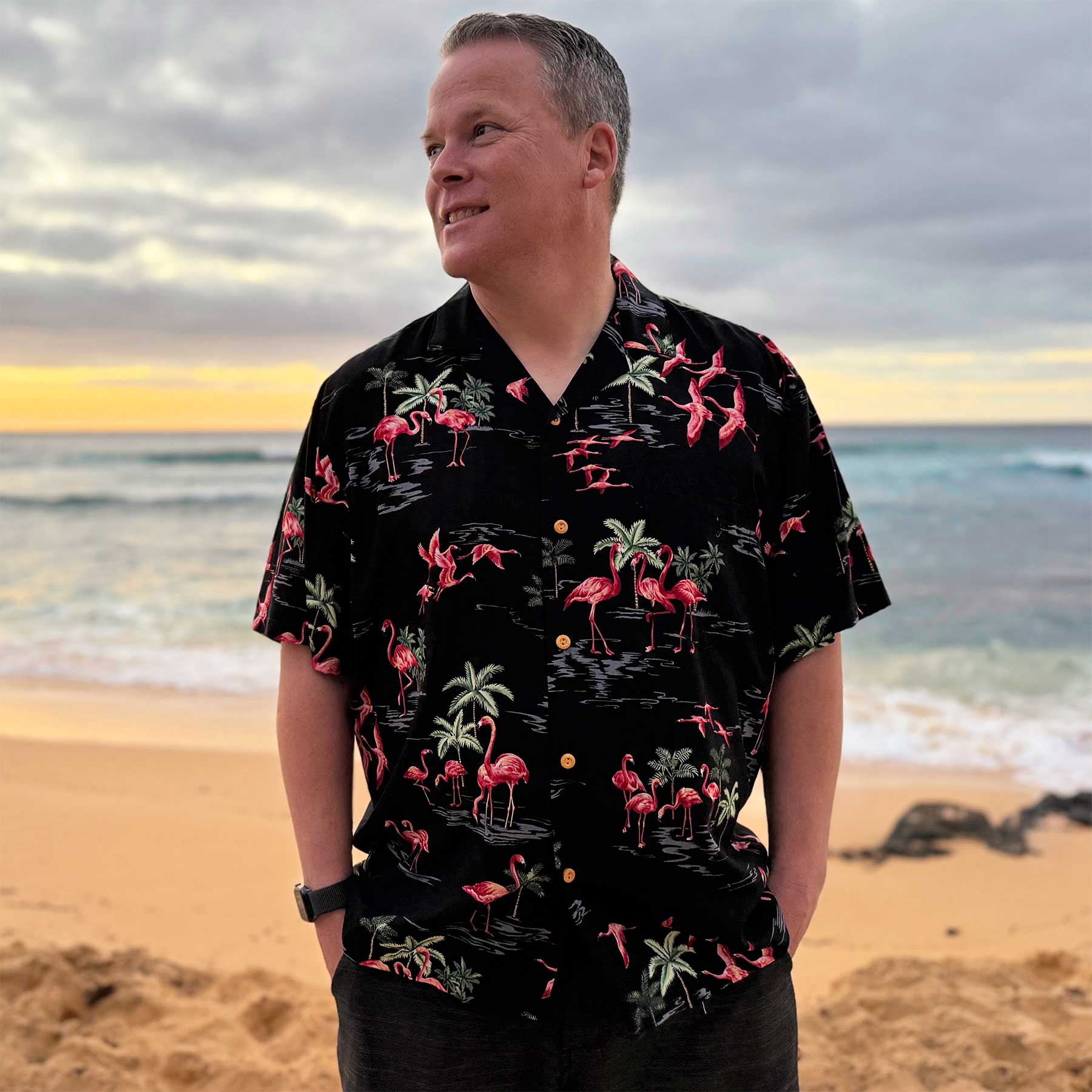 Paradise Found Fine Flamingos Midnight Hawaiian Shirt