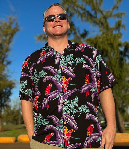 Jungle Bird Magnum PI Print V-Neck Hawaiian Blouse