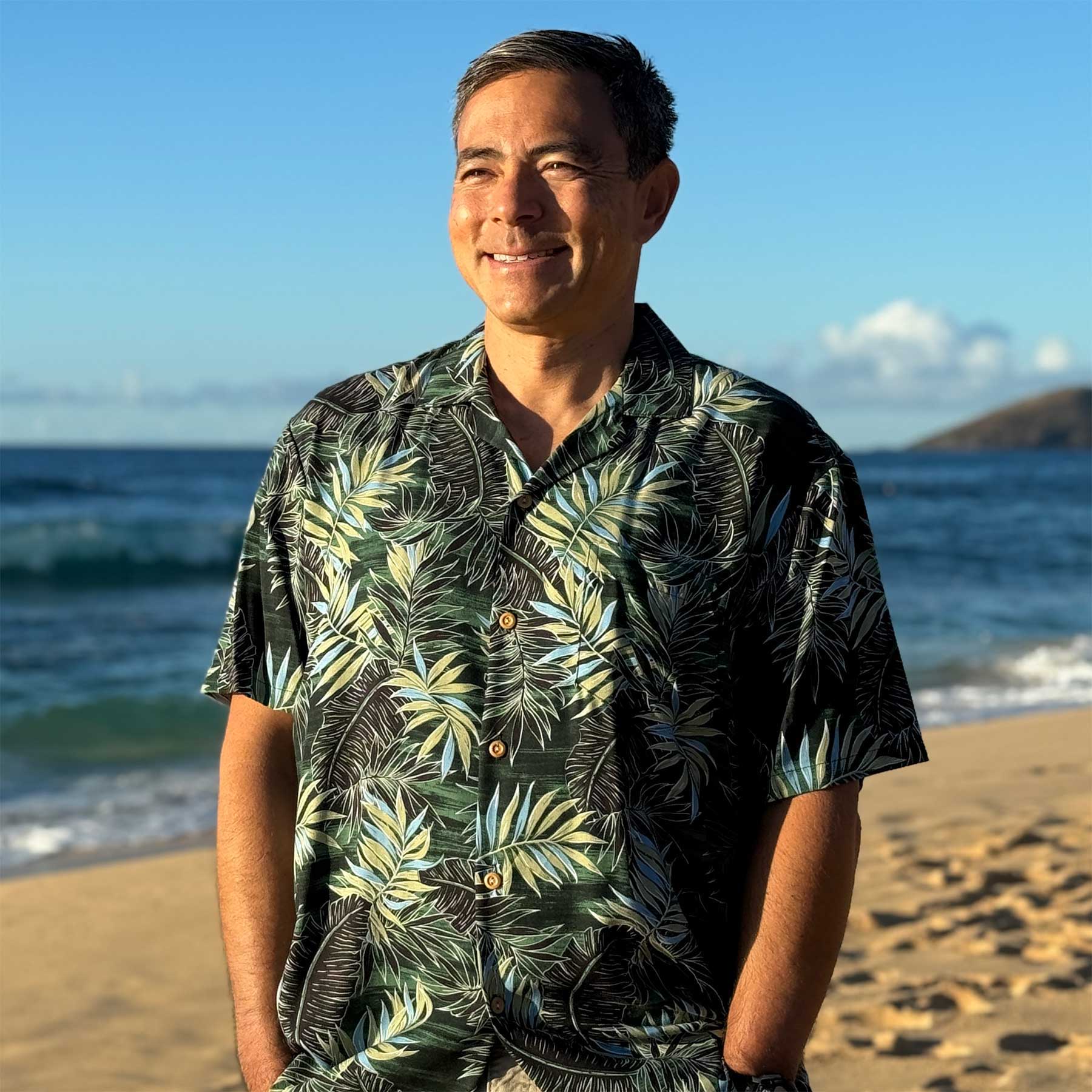 Paradise Found Midnight Palm Green Hawaiian Shirt | AlohaFunWear.com