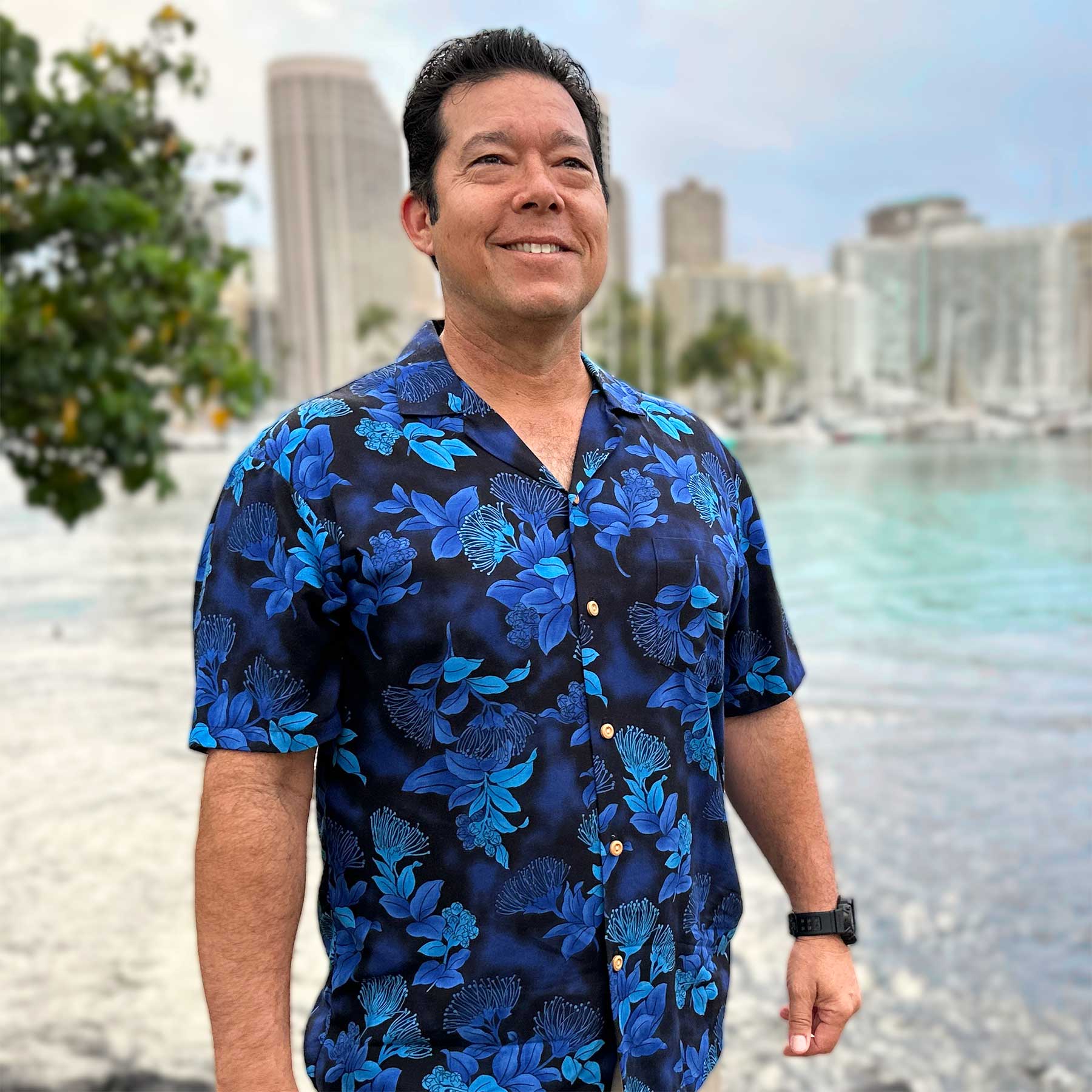 Paradise Found Ohia Navy Hawaiian Shirt | AlohaFunWear.com