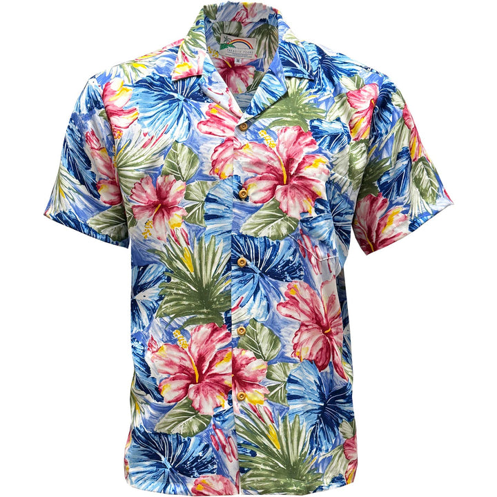 Painted Hibiscus Blue Hawaiian Shirt