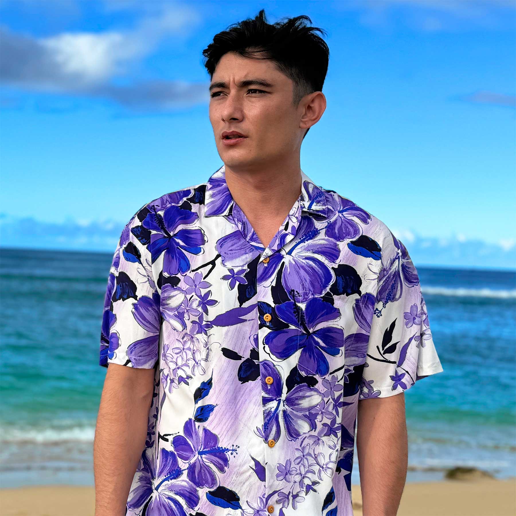 Paradise Found Watercolor Hibiscus Purple Hawaiian Shirt