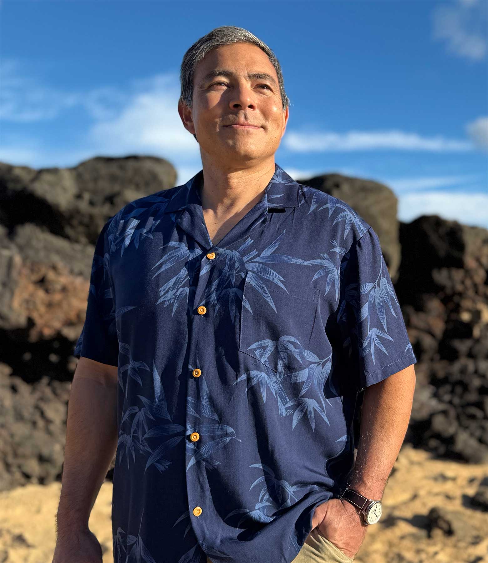 Paradise Found Bamboo Garden Navy Hawaiian Shirt | AlohaFunWear.com