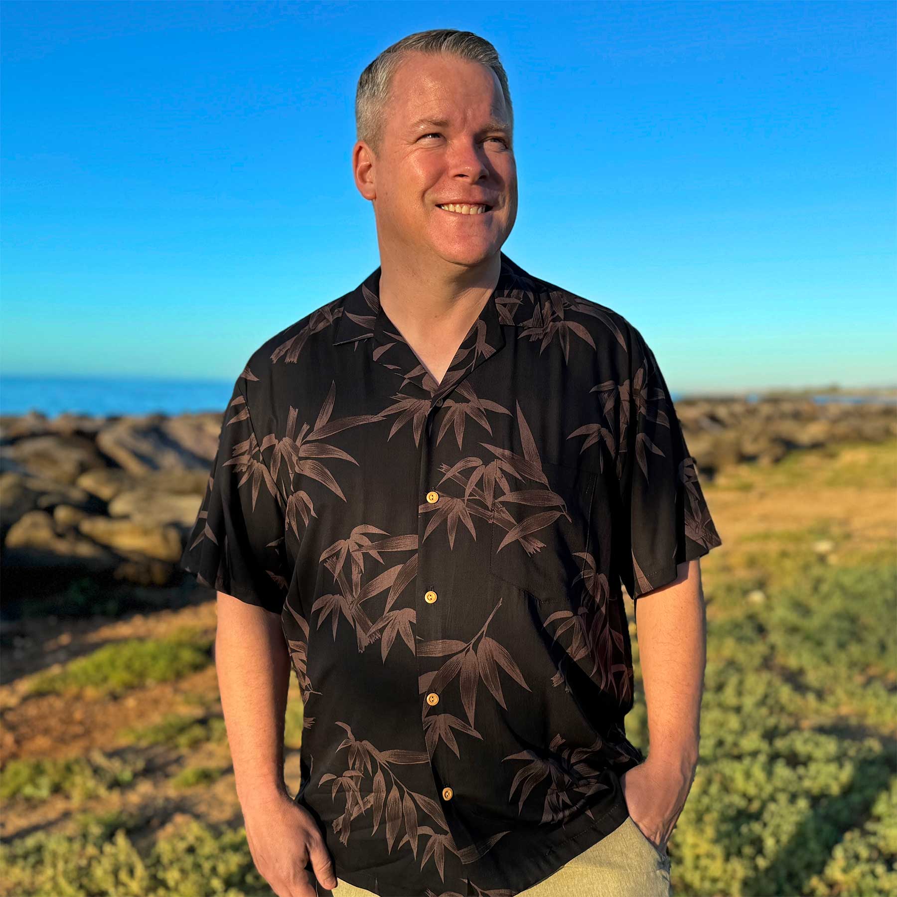 Men's Bamboo Black Hawaiian Shirt by Paradise Found