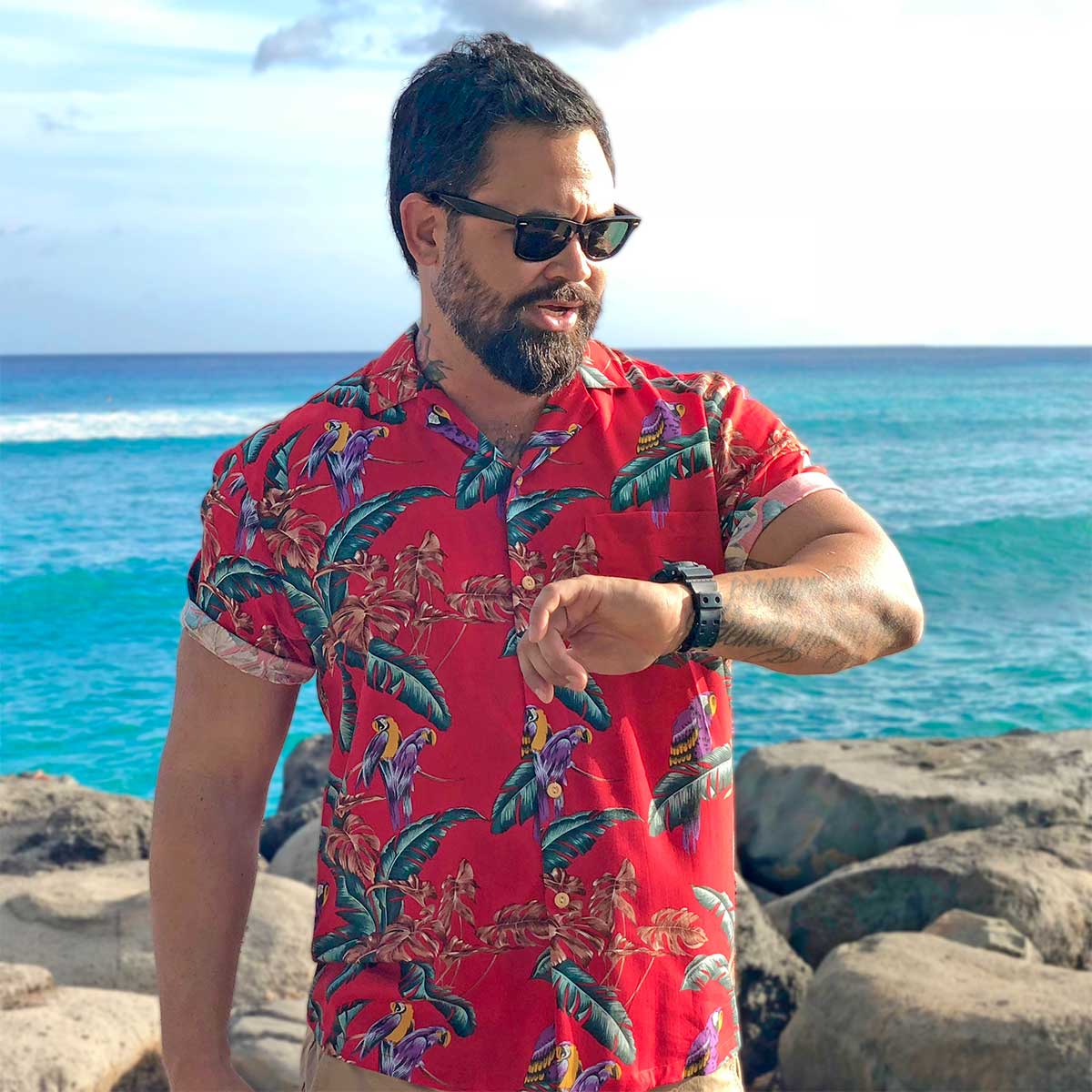Most Popular Shirts - Paradise Found Magnum PI Jungle Bird Red Aloha Shirt