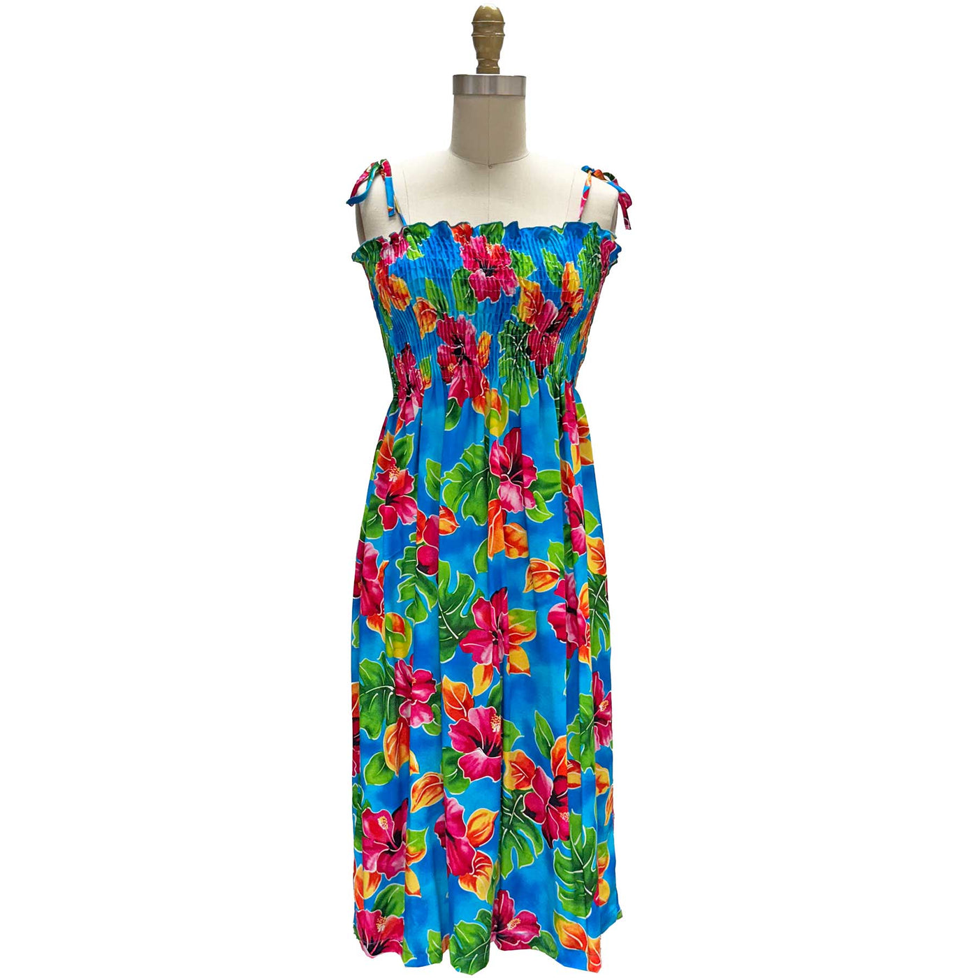 Watercolor Flowers Blue Spaghetti Tube Top Dress