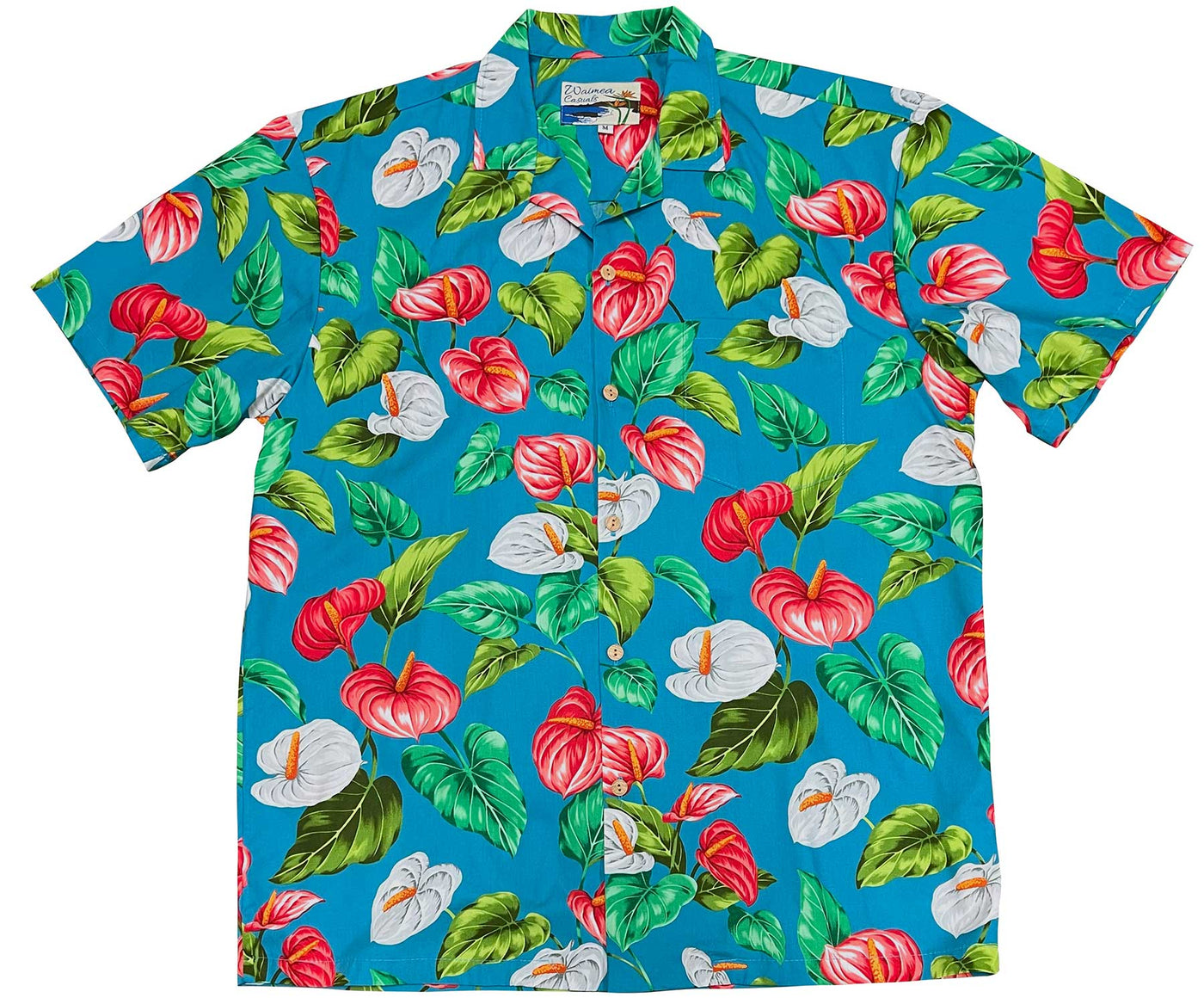 Anthurium Garden Turquoise Hawaiian Shirt