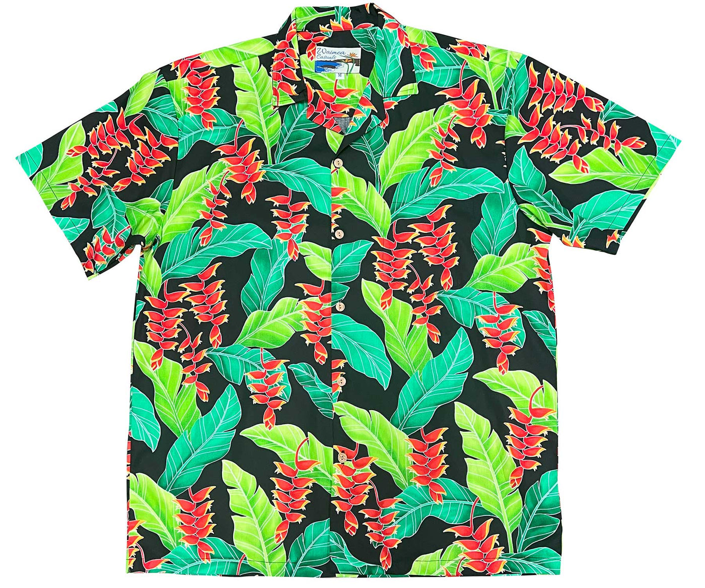 Hanging Heliconia Black Hawaiian Shirt